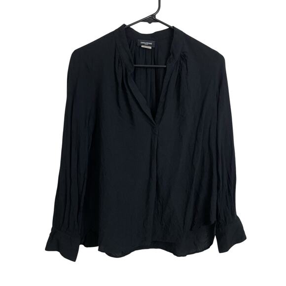 Zadig & Voltaire Tink Top Womens XS Black V Neck Blouse Long Sleeve Pleat Career - Picture 1 of 11